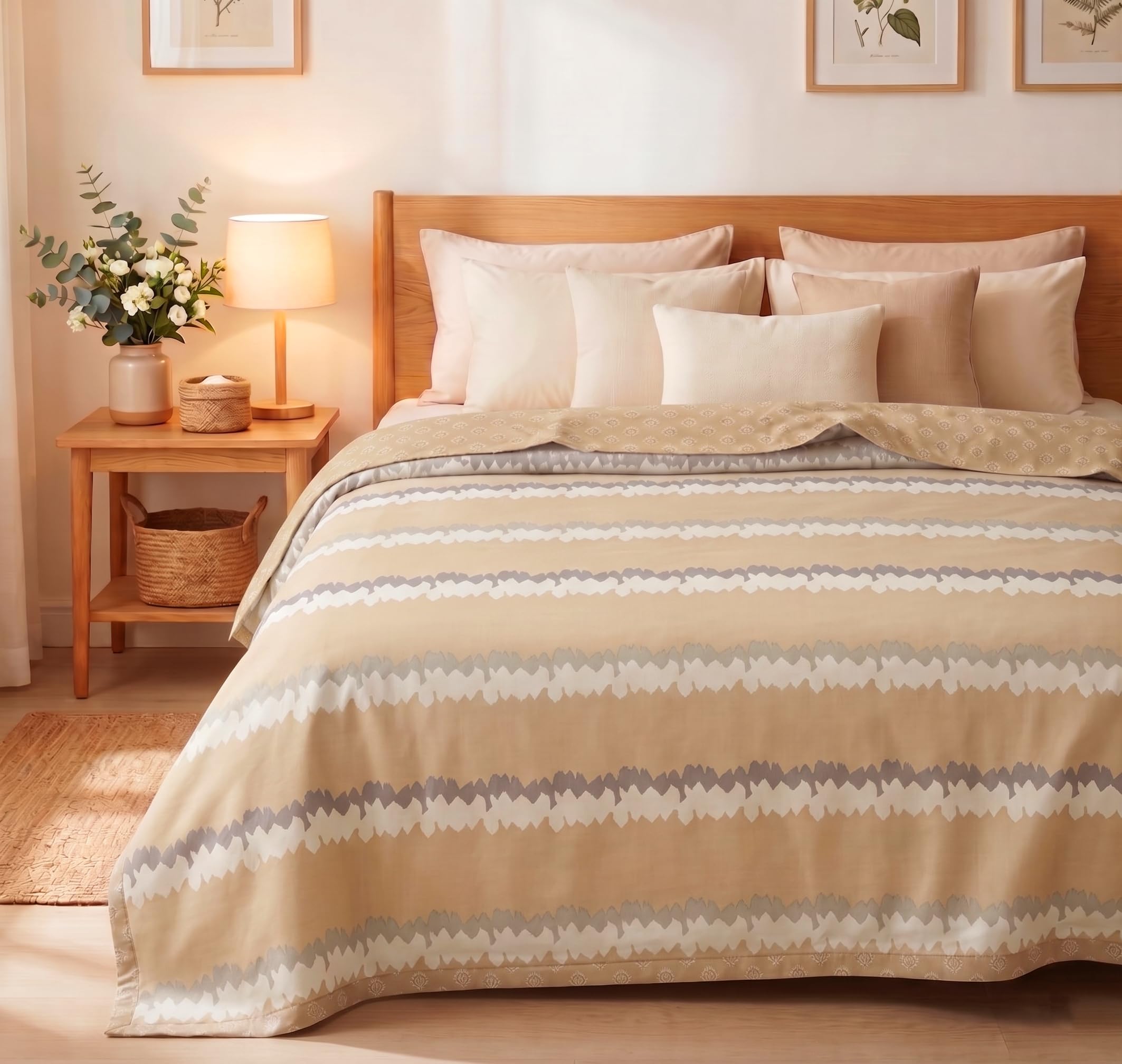 VAS COLLECTIONS Cotton AC Blanket for Double Bed (220×230 cm) | Reversible Soft Lightweight All-Season Blanket | Skin-Friendly & Breathable Comforter (Cream White)