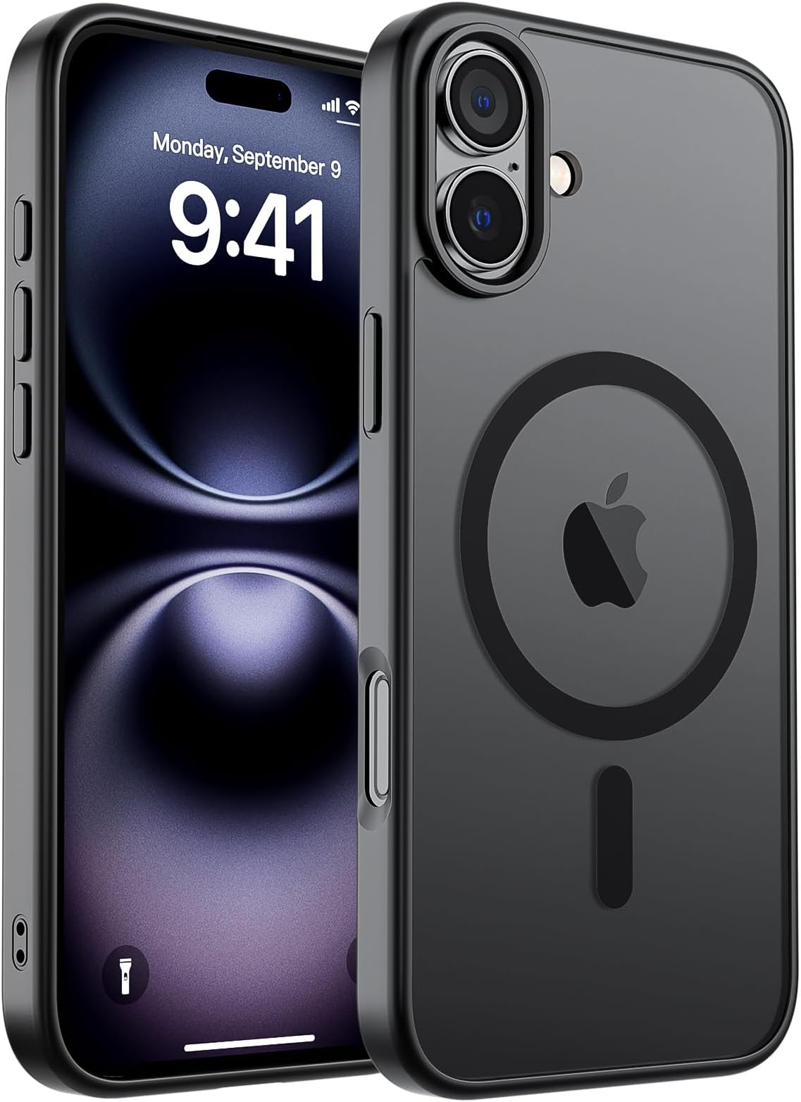 SUPFINE Magnetic for iPhone 16 Case (Compatible with MagSafe) (Military Grade Drop Protection) Translucent Matte Shockproof with Anti-Fingerprint Phone Cover,Black