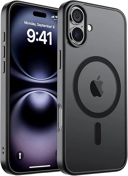 SUPFINE Magnetic for iPhone 16 Case (Compatible with MagSafe) (Military Grade Drop Protection) Translucent Matte Shockproof with Anti-Fingerprint Phone Cover,Black