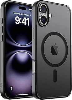 Magnetic for iPhone 16 Case (Compatible with MagSafe) (Military Grade Drop Protection) Translucent Matte Shockproof with Anti-Fingerprint Phone Cover,Black