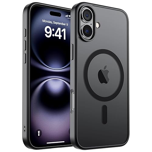 SUPFINE Magnetic for iPhone 16 Case (Compatible with MagSafe) (Military Grade Drop Protection) Translucent Matte Shockproof with Anti-Fingerprint Phone Cover,Black