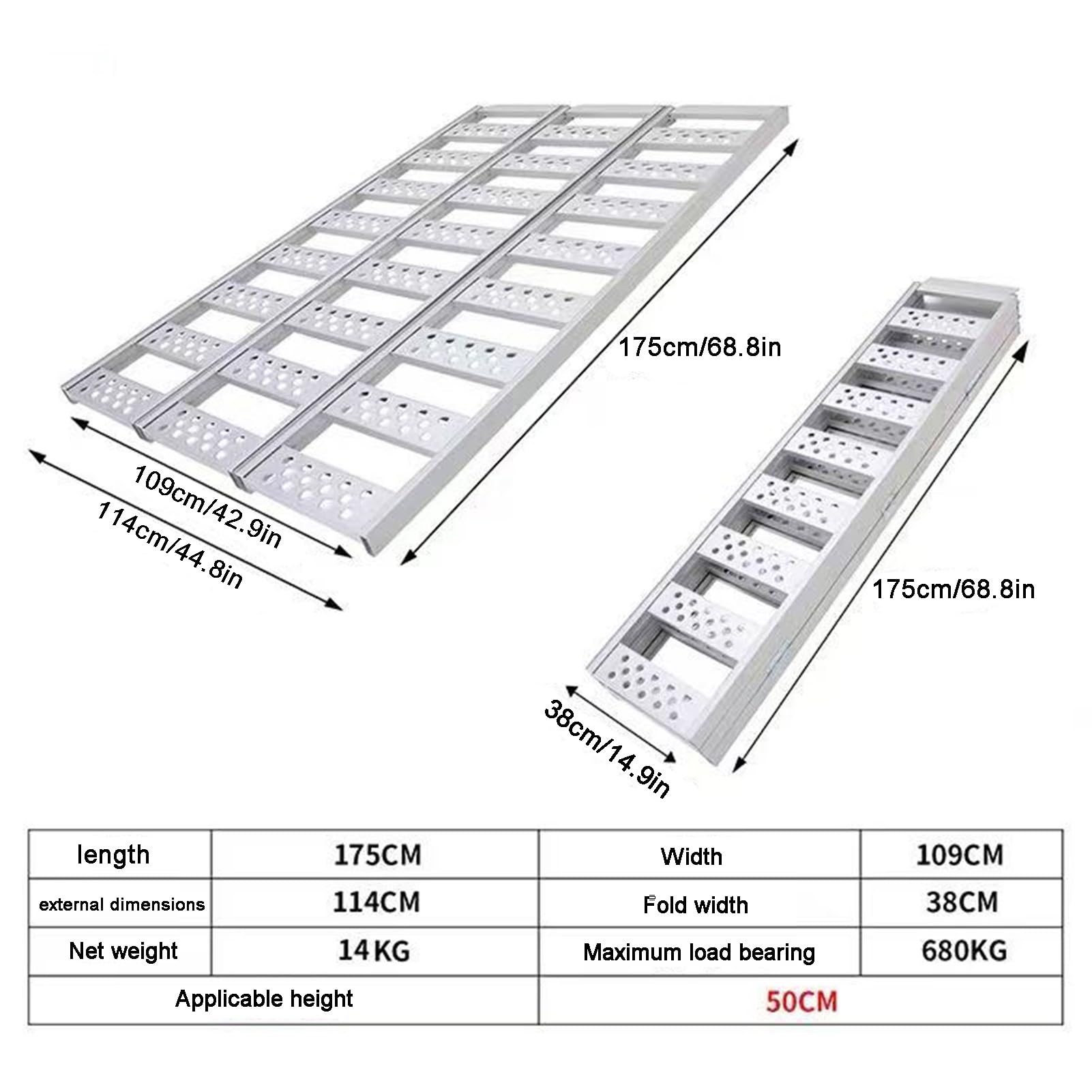 44,8 Pouces Élargi Aluminium Chargement Rampes Pour Ramassage Camions, Pliage Moto Rampe 1499LBS Capacité, Camion Vélos VTT Trottinettes