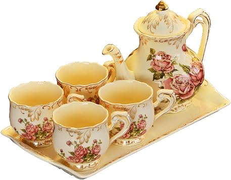 Ceramic Tea Sets for Adults Tea Cup Set Coffee Cup and Saucer Sets Afternoon Tea Set Service Old Country Roses Wedding Tea Service for Adults,