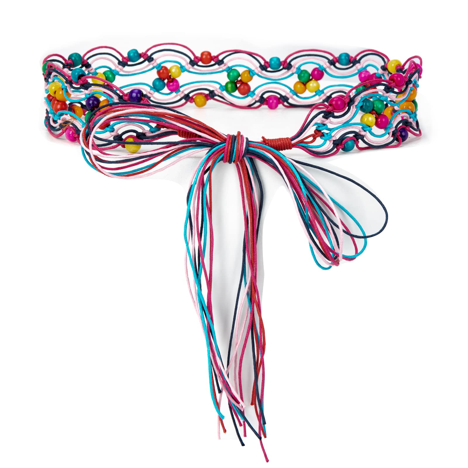 ILuvatar Women's tassel knotted belt Colorful woven waistband women's Bohemian style cross knotted hand woven belt waist rope