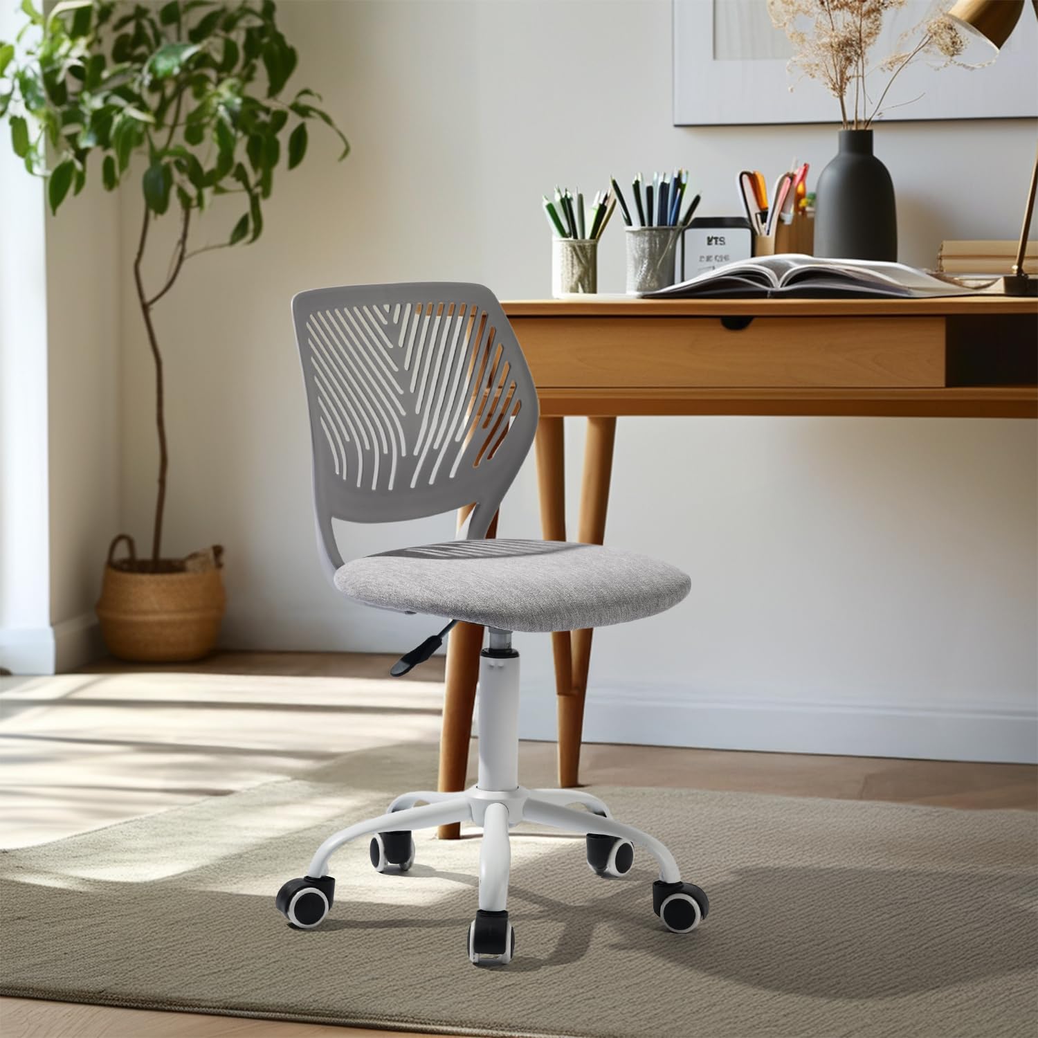 Rattantree - Sedia Ufficio Con Braccioli Pieghevoli - Sedia Scrivania Cameretta - Sedia Ergonomica - Girevole - Grigio