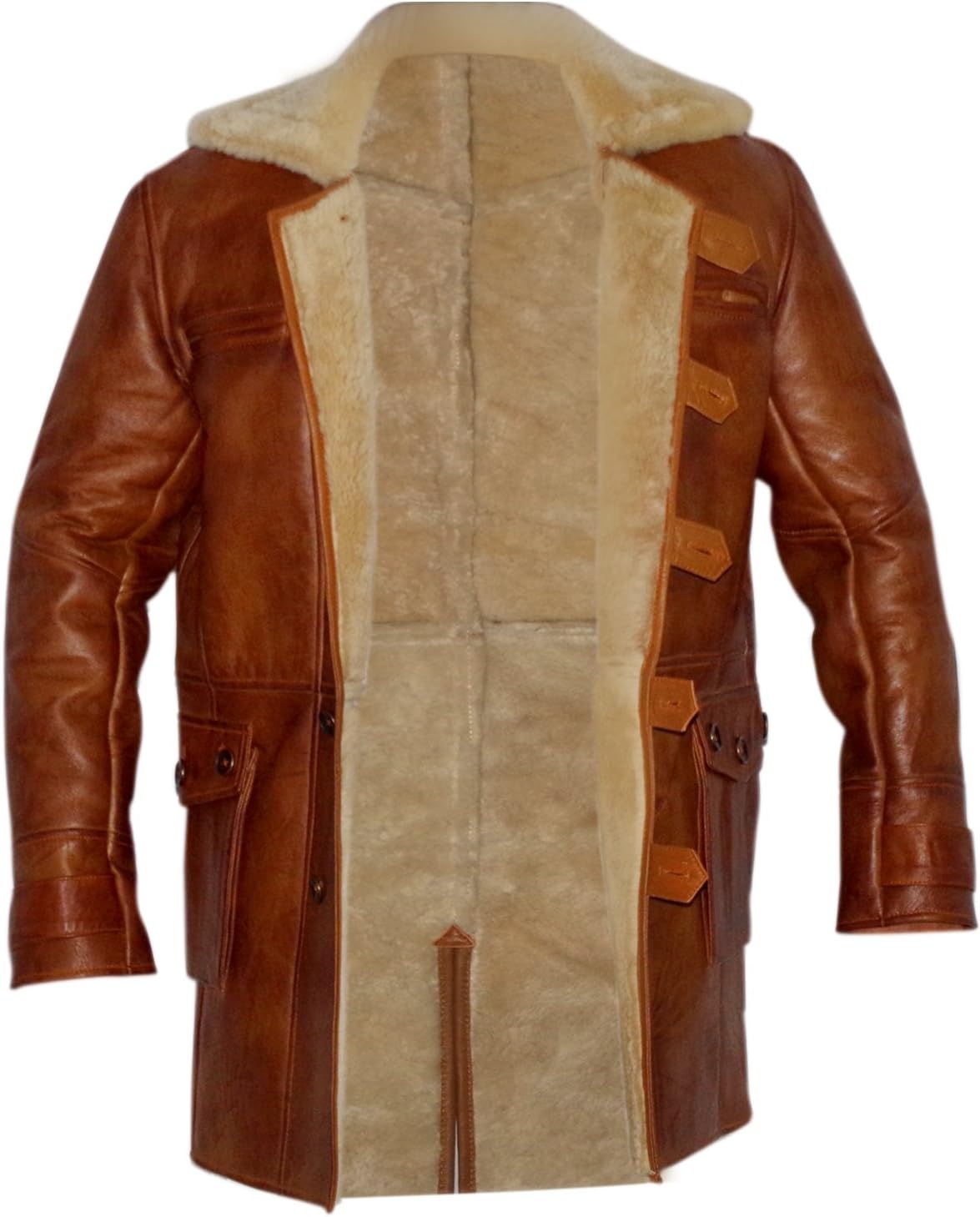 Men's Swedish Bomber Distressed Brown Real Shearling Sheepskin Leather Coat (2XL)