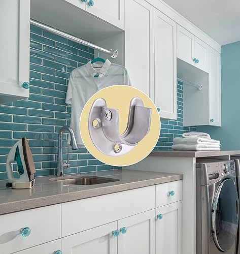 Miniatura 6 de 4 soportes de barra de armario, de acero inoxidable, resistente, soporte de barra de techo, soporte de barra de cortina en forma de U, soporte de