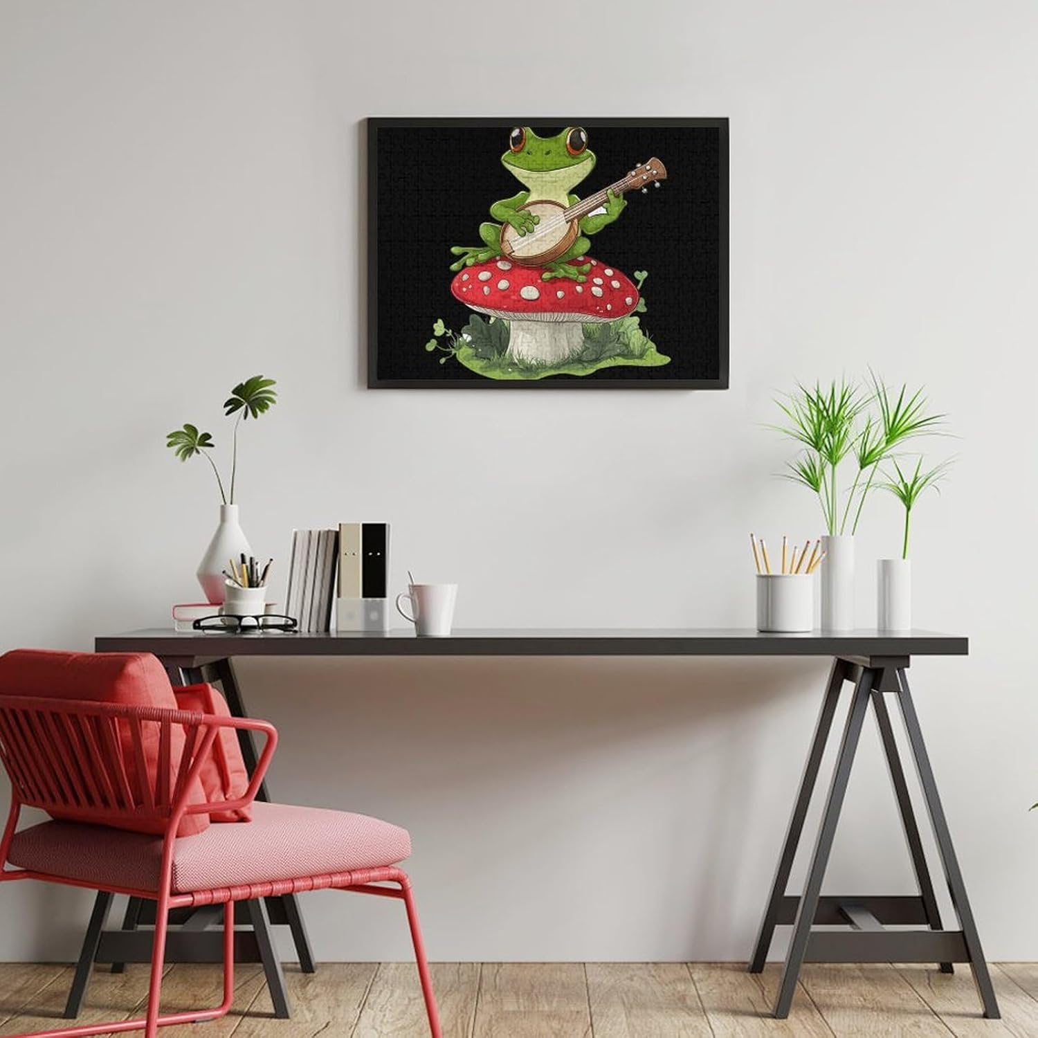 Frog Playing Banjo on Mushroom Wood Puzzle Challenging Jigsaw Puzzles for Women Men