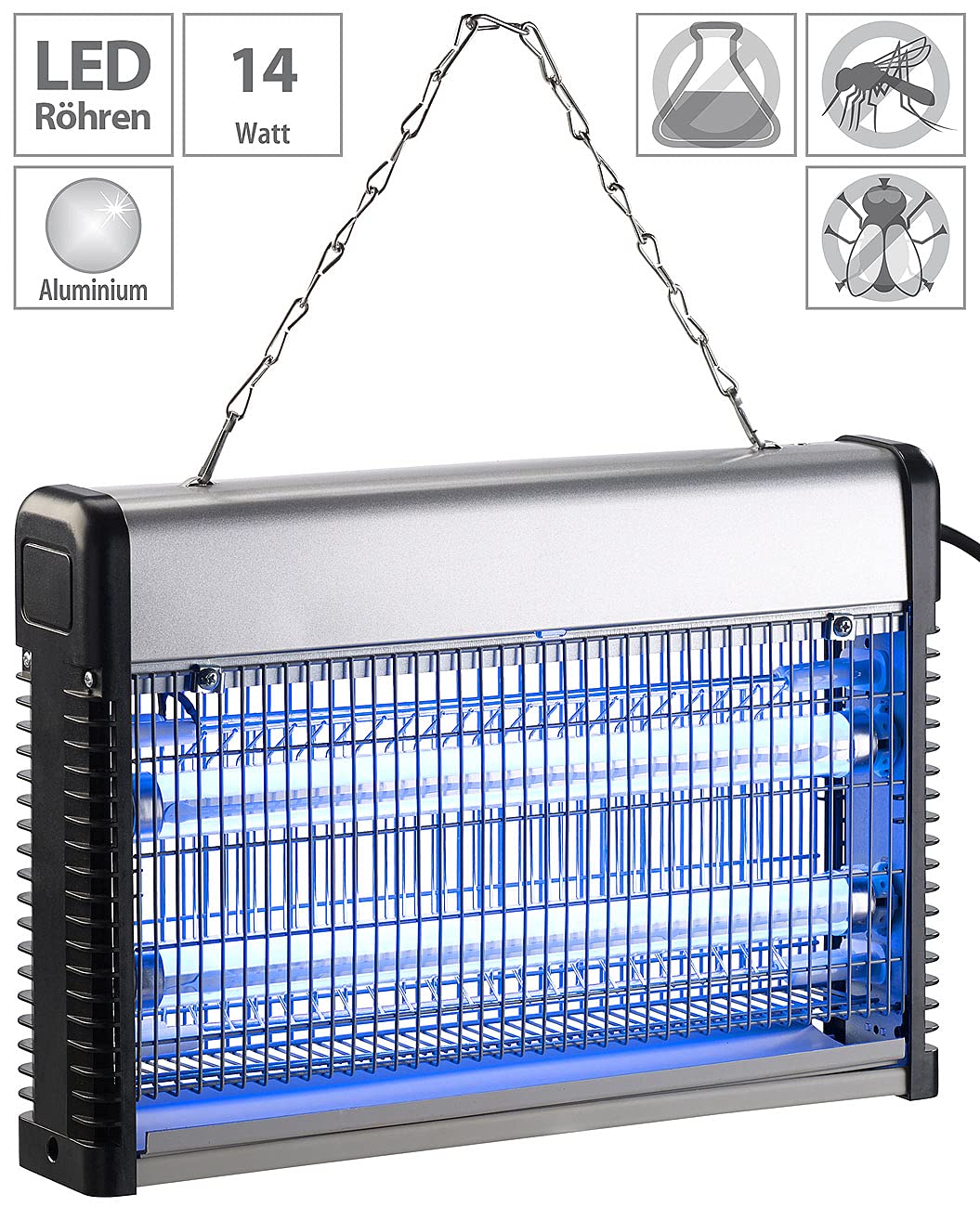 Lunartec Mückenlampe: UV-LED-Insektenvernichter mit austauschbarer T8-LED-Röhre, 14 Watt (Insektenvernichter elektrisch, Elektrischer Fliegenfänger, Kabel)