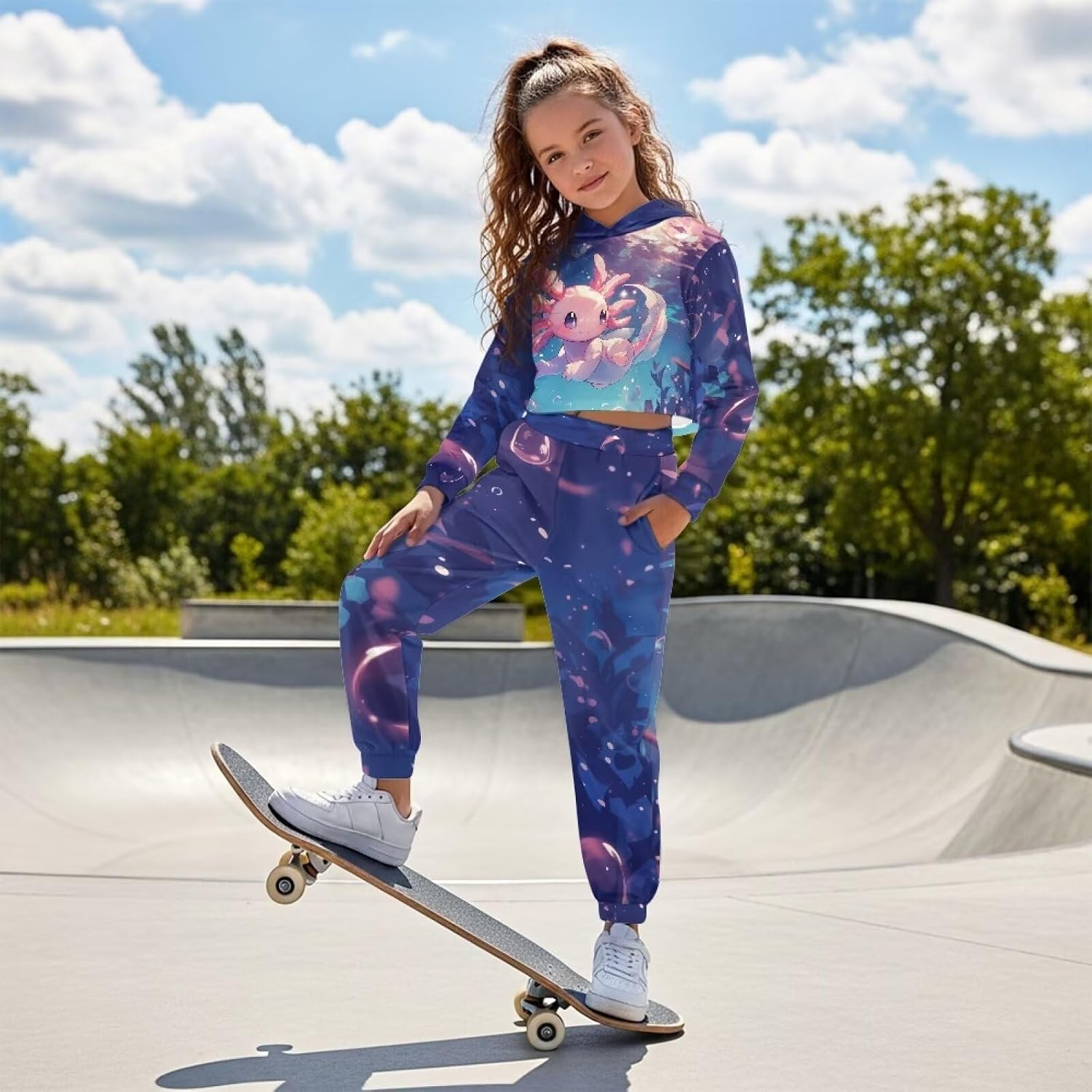 Pullover Crop Top Hoodies and Sweatpants for Girls 4-13Y Kids Long Sleeve Hoodies and Pants Set