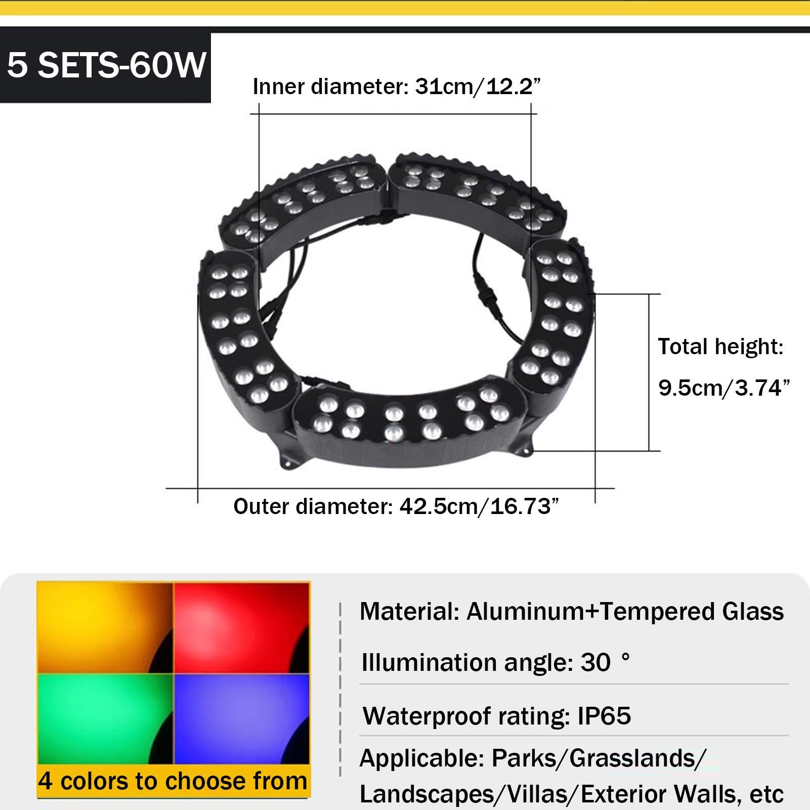 Luce per palme da giardino con anello da esterno a LED da prato da 12 W