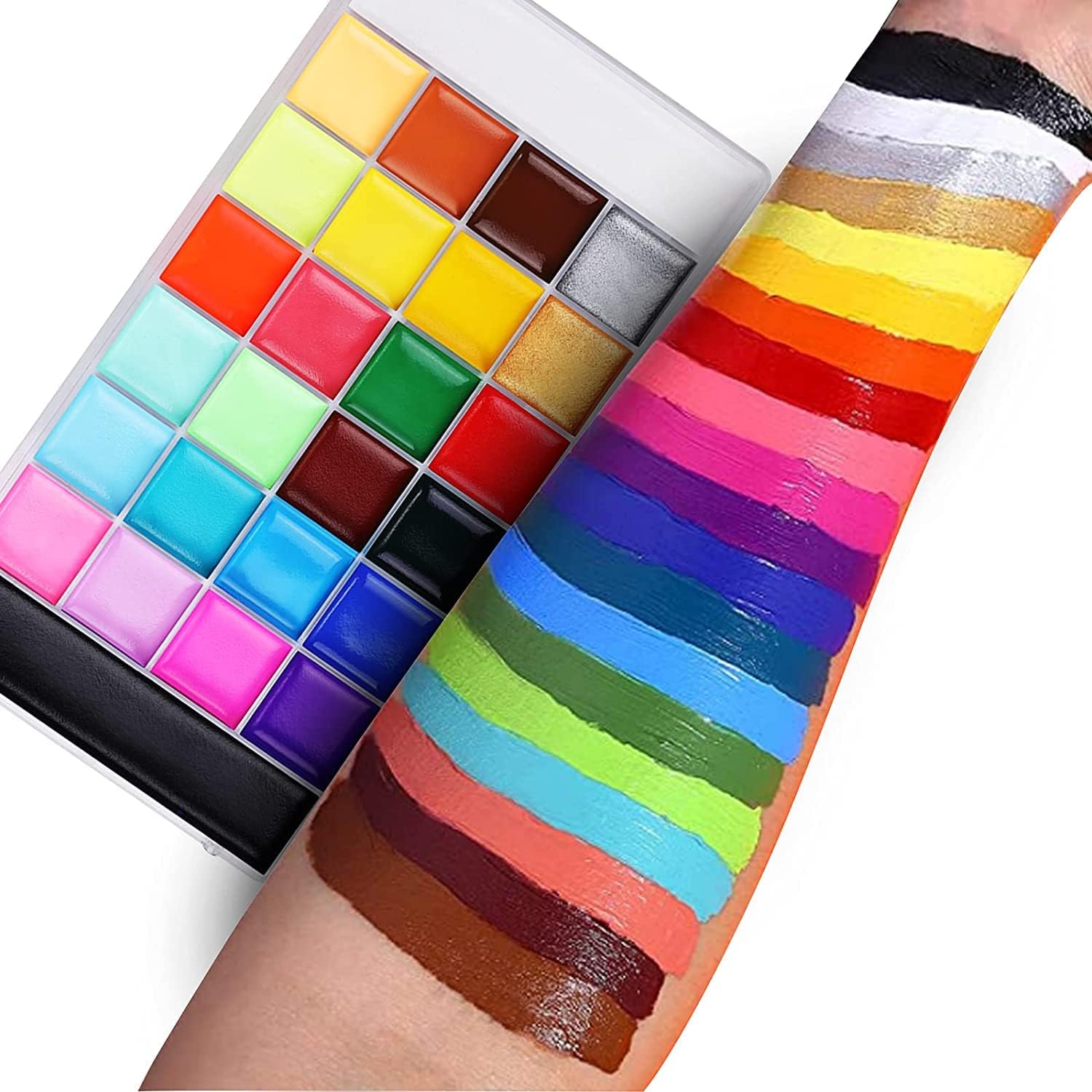 Lictin Water Based Face Paint - Face Painting Kit with Stencils and Brushes (26 colors)