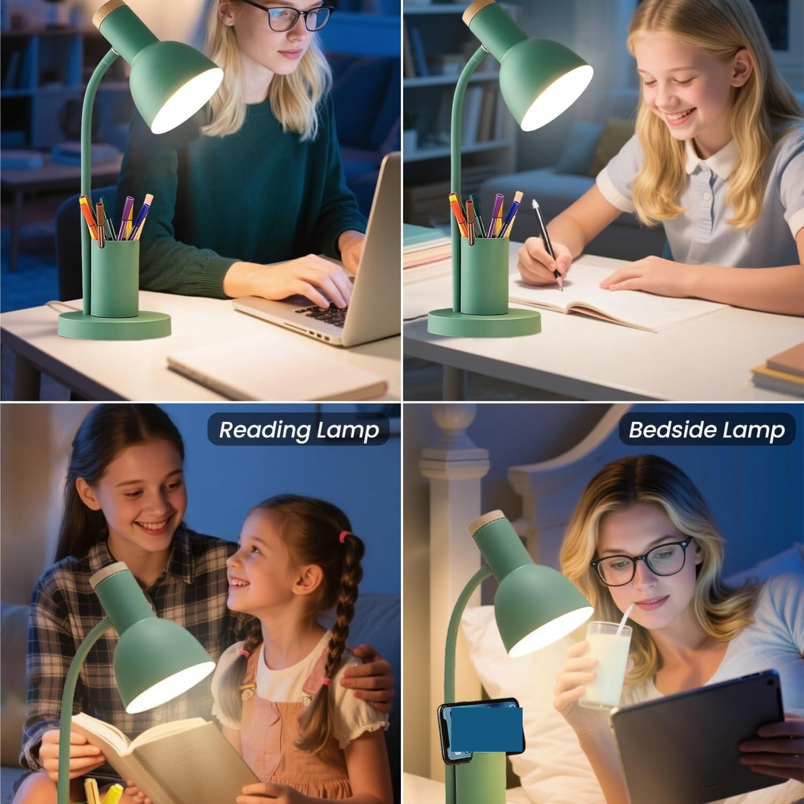 Lampy Biurkowe Pielęgnacji Lampka Biurkowa LED Z Uchwytem Na Długopis, Przyjazna Dla Oczu, 3 Tryby Kolorów Lampa Nauki Oczu(Grün)