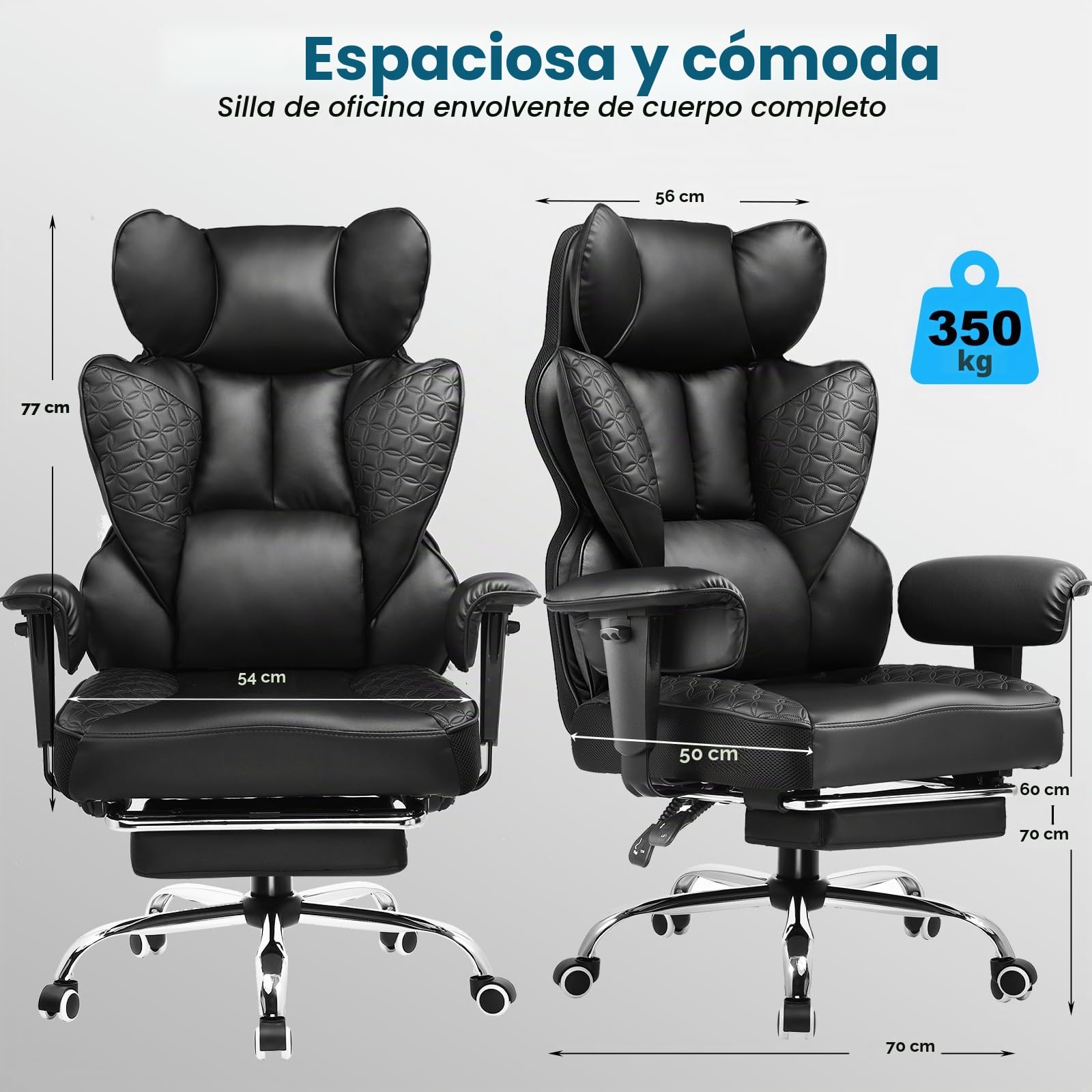 COMHOMA - Silla de oficina de 150 kg, silla de juego, sillas de juego ergonómicas con asiento ancho, silla de respaldo alto de piel, apoyabrazos ajustables, soporte lumbar con muelles ensacados