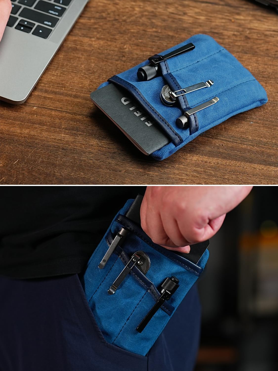 Sayram SP6 EDC Pouch, Waxed Canvas Compact Pocket Organizer, EDC Pocket Pouch for Men, Zippered Pocket Pouch, Mini EDC Organizer for Everyday Carry, Multitool Organizer Pouch (Oil Wax Blue) - Image 6