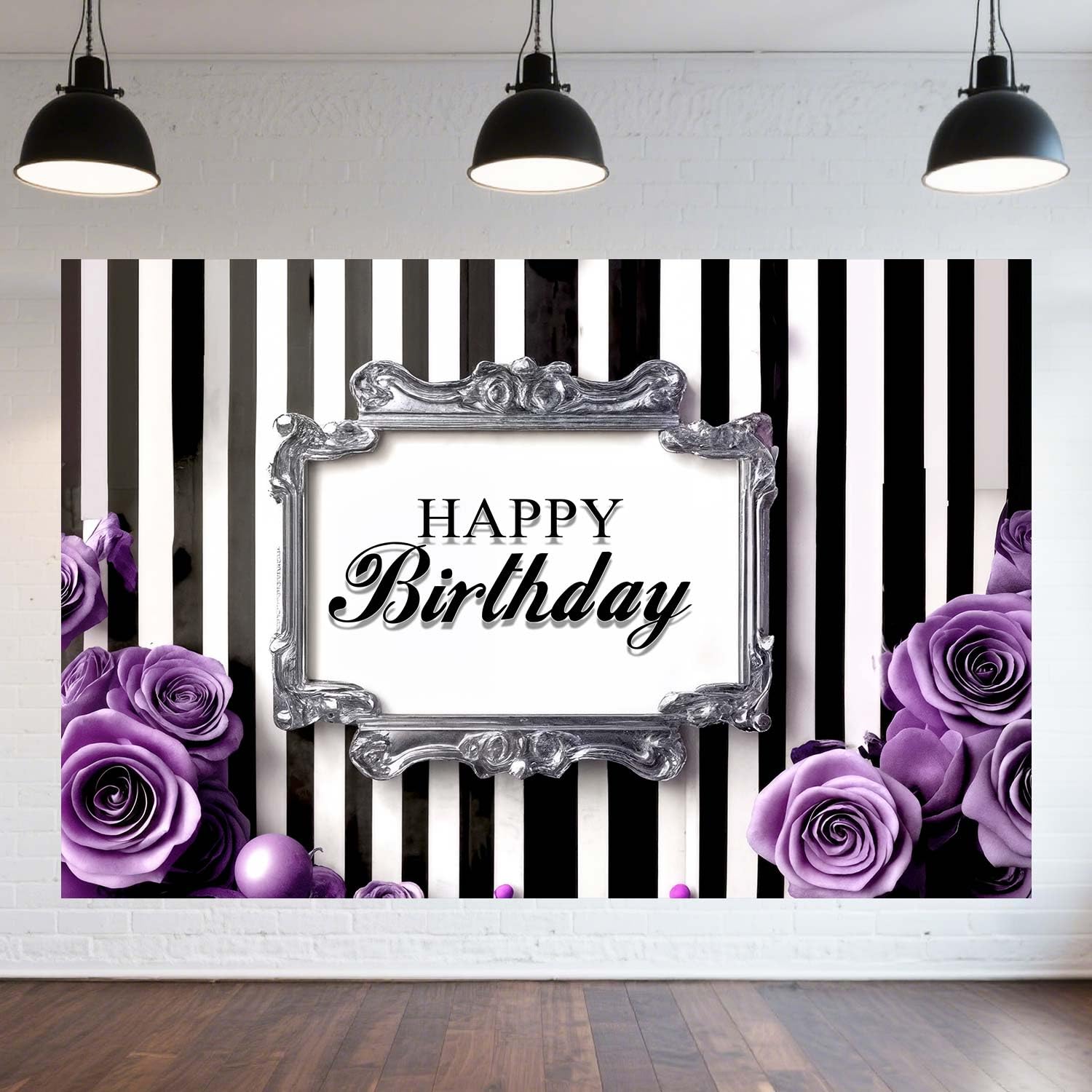 Purple Happy Birthday Backdrop,Rose Birthday Photography Background,Women Sweet Girl Priness Black Purple Party Decor Photo Booth Photo Studio-7x5FT