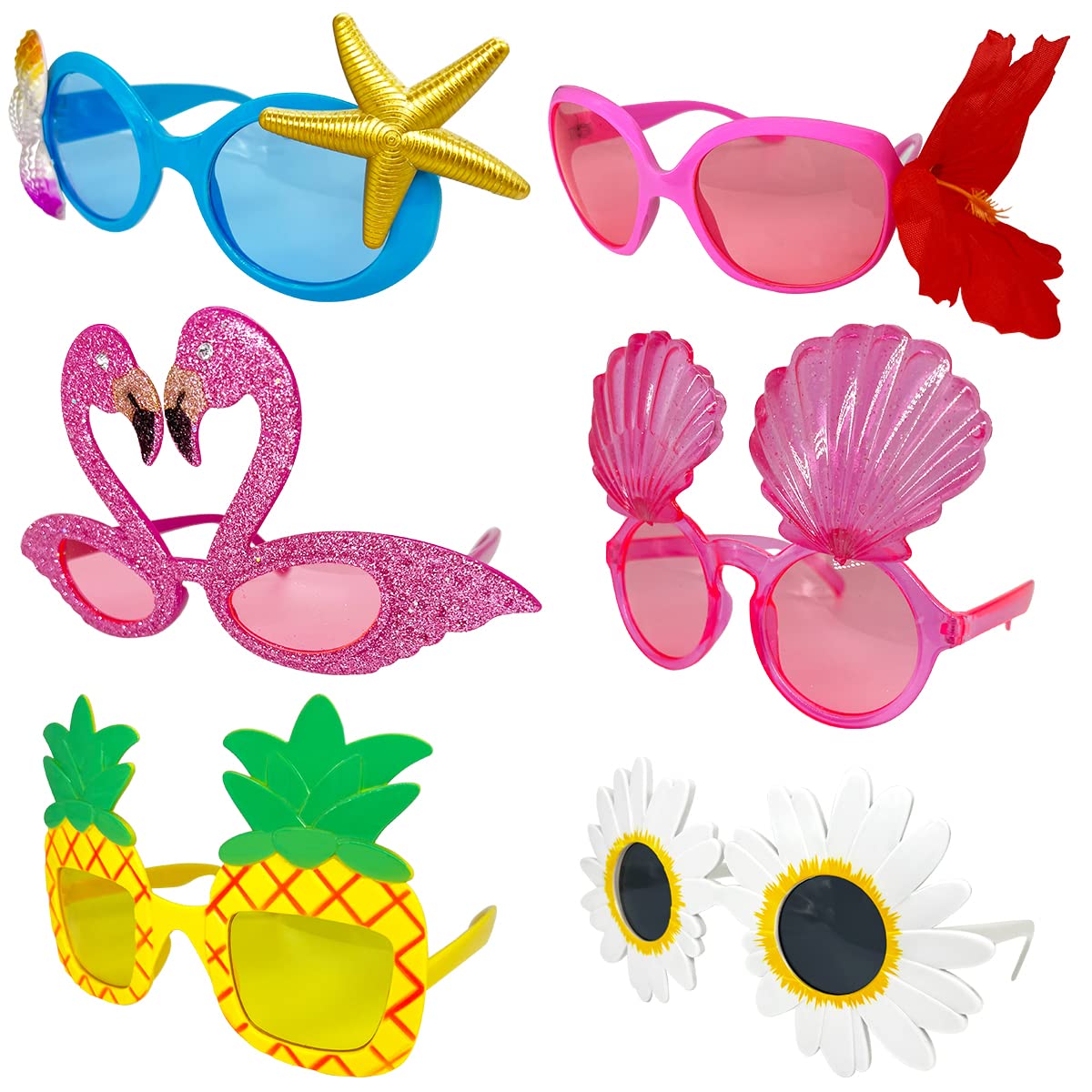 2x Lustige Hawaii-Sonnenbrillen - Tropische Partybrillen Blau & Rosa