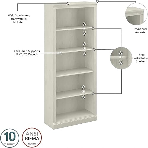 Miniatura 4 de Saratoga - Estantería con 5 estantes y 72 pulgadas de alto, color roble blanco lino