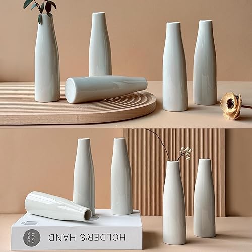 Miniatura 2 de LIZOFER Juego de 10 jarrones pequeños de cerámica blanca moderna para sala de estar, dormitorio, 5.51 pulgadas, jarrones minimalistas para