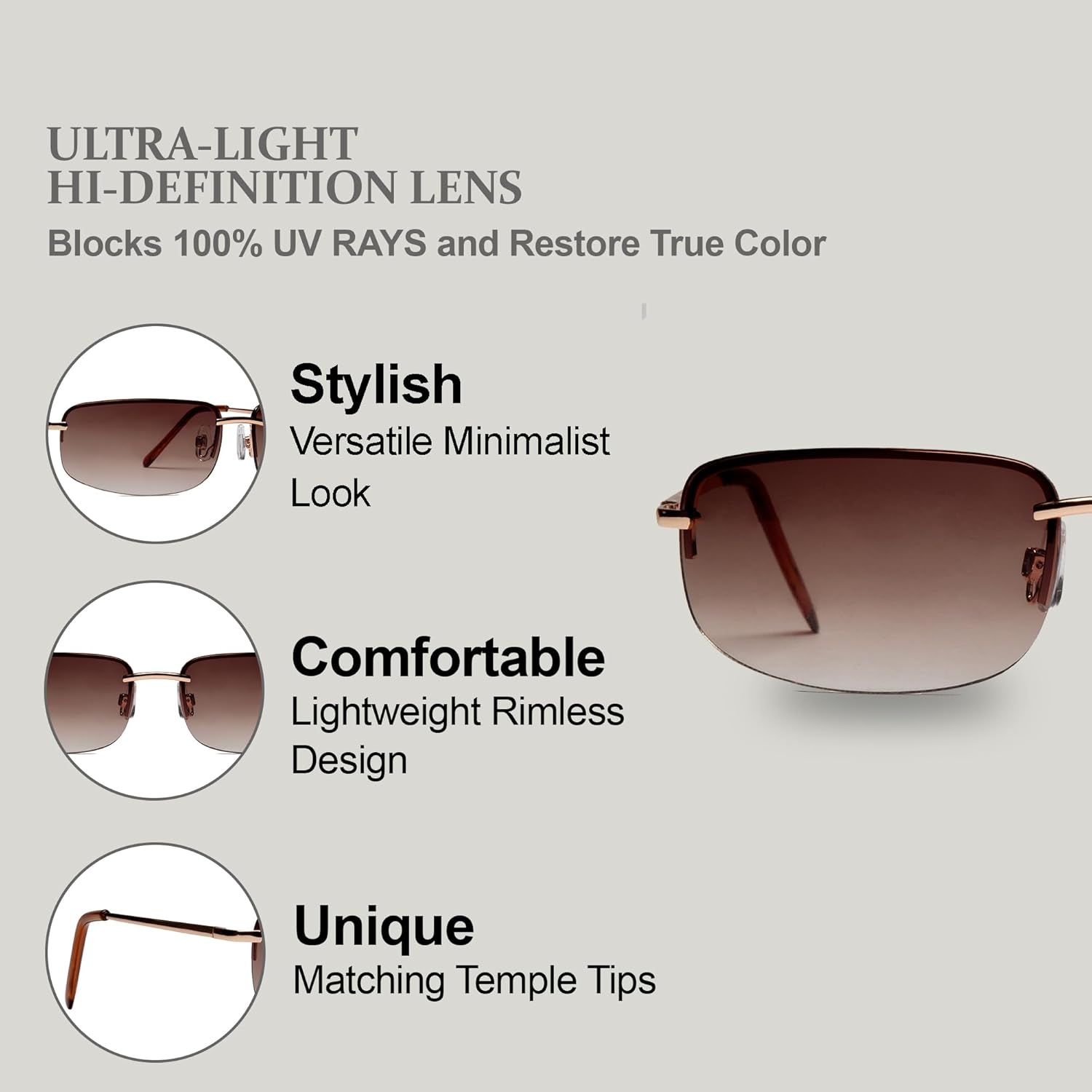 NYS Collection Rimless Gradient Sunglasses - Modern Minimalist Design, 100% UV Protection, for Men and Women - Image 4