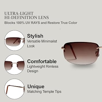 Rimless Gradient Sunglasses for Women & Men, Lightweight, Comfortable, UV400