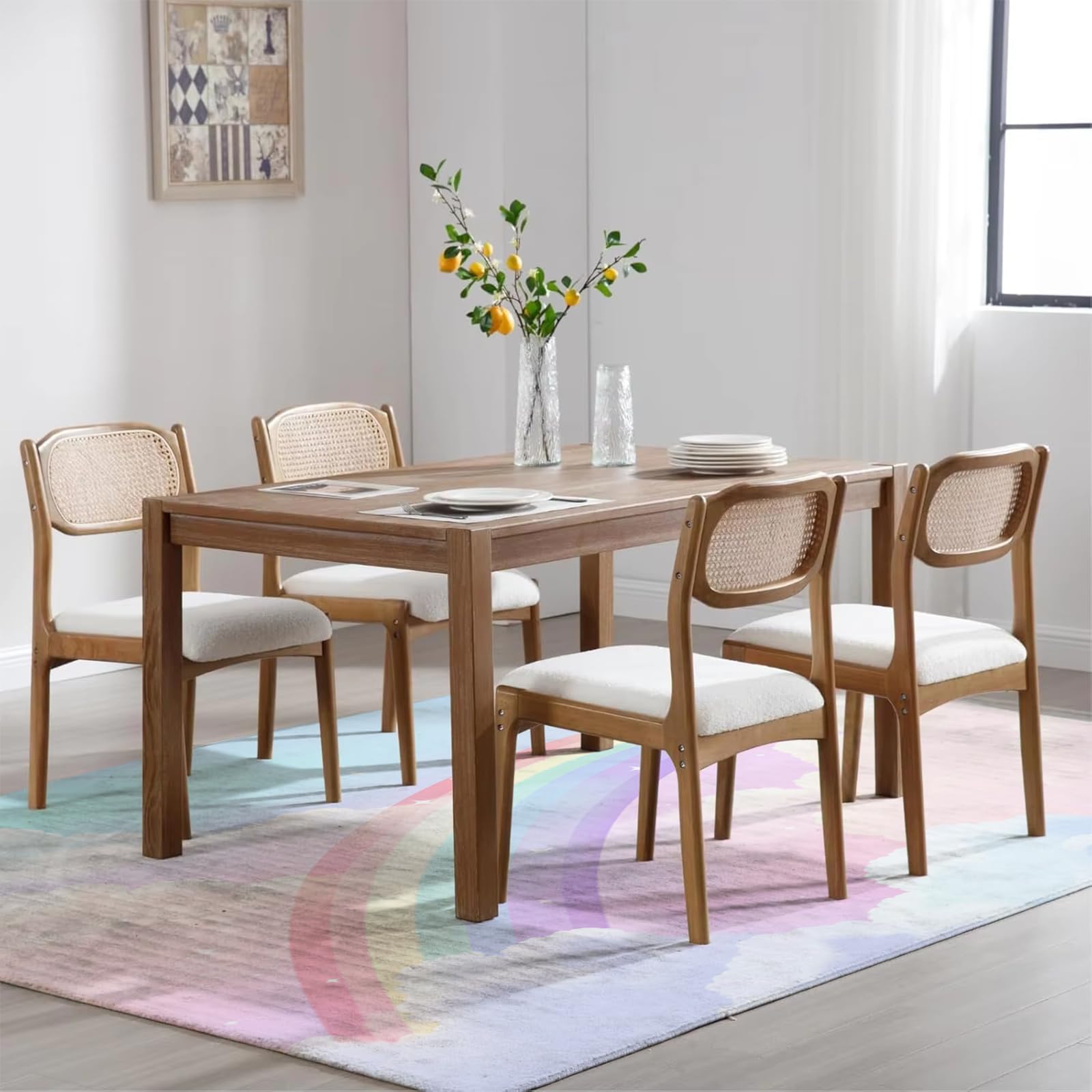 Kinderzimmerteppich Antirutsch - Waschbar bis 30 Grad - Regenbogen - Kurzflor Kinderteppich Teppich für Kinderzimmer - Regenbogen Wolken - Teppiche Junge Mädchen 80 x 150 cm