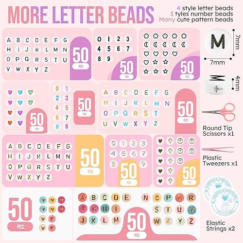 Miniatura 4 de Kit de pulsera de la amistad con 28 colores, 5040 cuentas de arcilla, 1200 cuentas de letras para hacer joyas, 4 estilos de cuentas redondas del