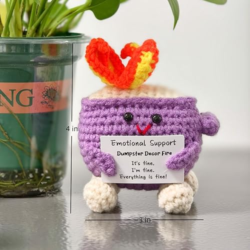 Miniatura 5 de Levvohd Decoración de Contenedor de Basura de Apoyo Emocional Fire, Divertida Muñeca de Ganchillo y Tejido Hecha a Mano, Lindos Accesorios de