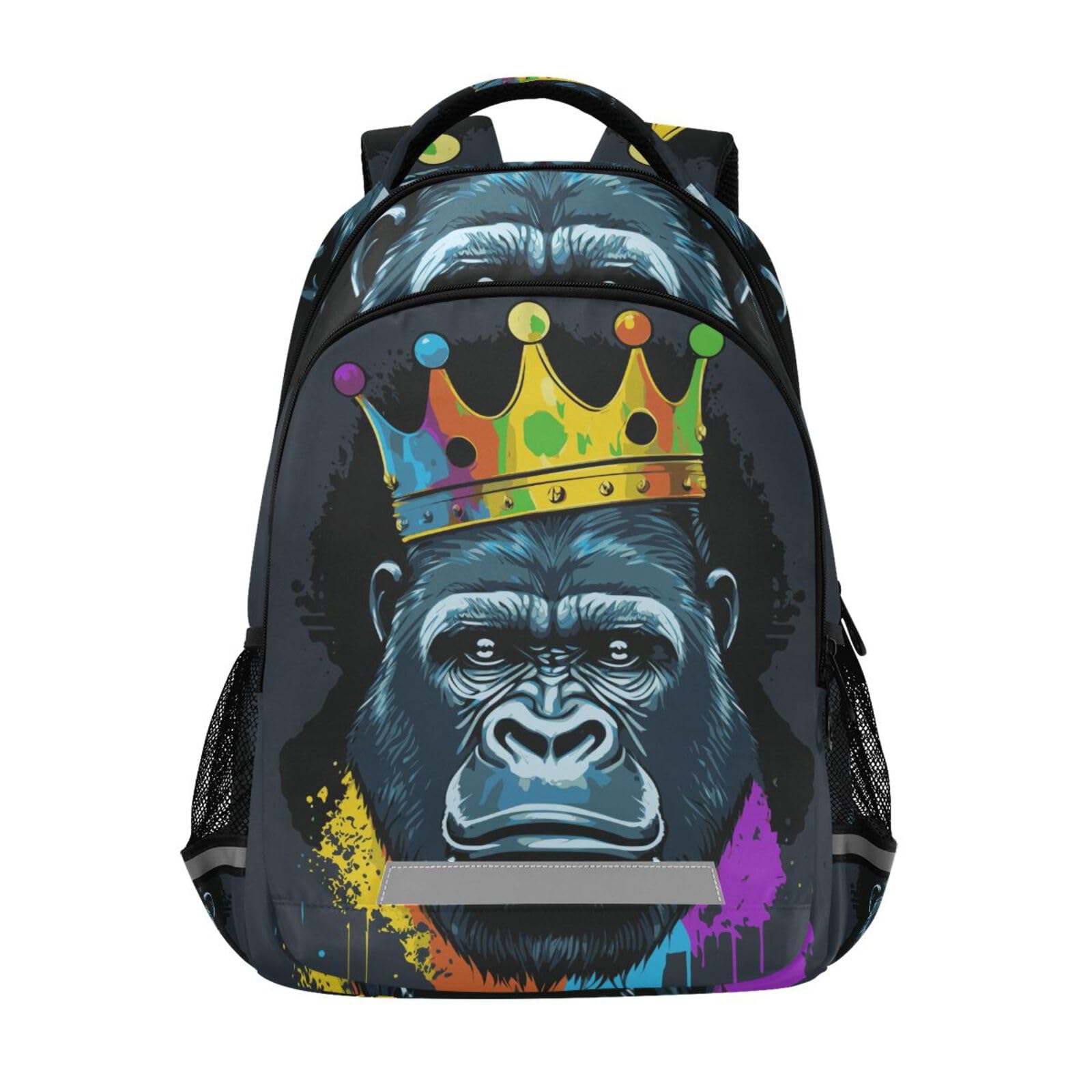 Gorilla with Crown Backpack for Boys Girls Elementary School Bag Kids Bookbag Travel Rucksack