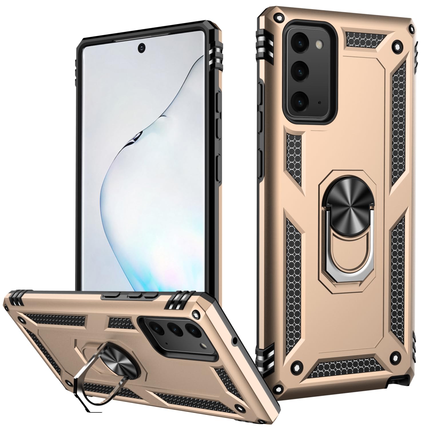 LUMARKE for Galaxy Note 20 Case,Pass 16ft. Drop Test Military Grade Heavy Duty Protective Phone Cover with Magnetic Ring Kickstand Compatible with Car Mount Holder Gold
