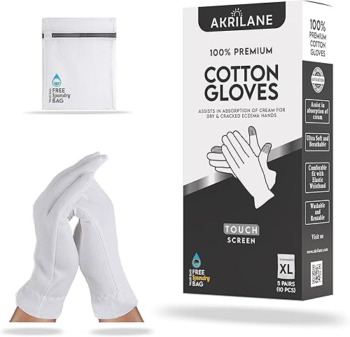 Miniatura 26 de AKRILANE 1 tamaño 20 pares de guantes hidratantes de algodón para manos secas, tratamiento de eccema y psoriasis, reutilizables con bolsa