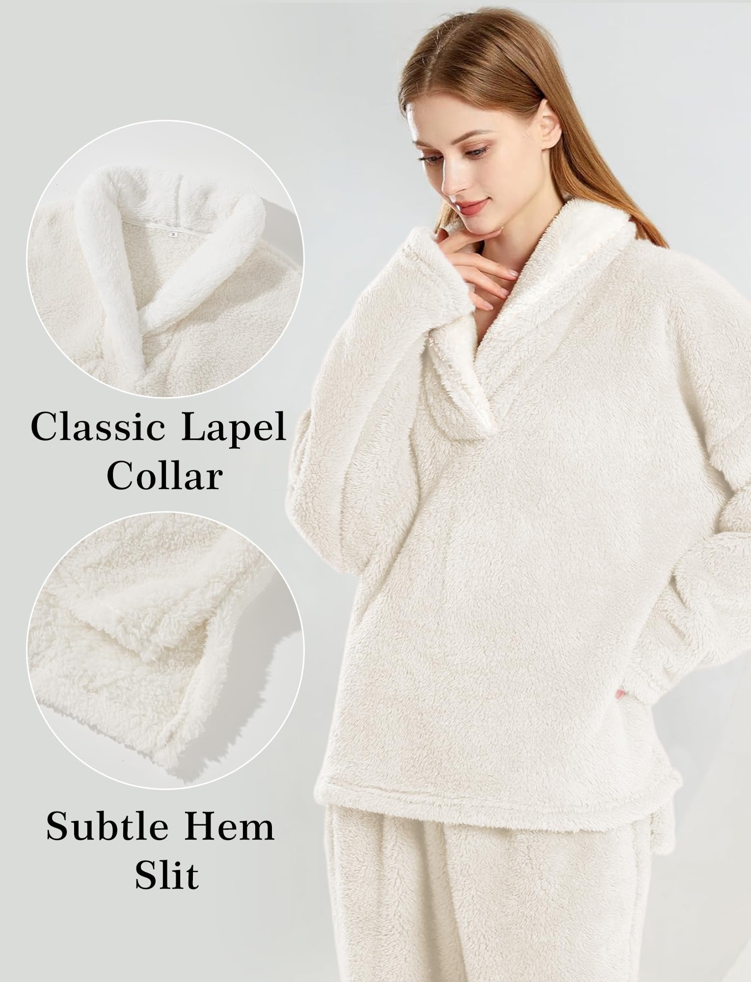 Damen Flauschiges Loungewear-Set Fleece Winter Oversized Pullover Hosen Pyjama Nachtwäsche Set Plüsch Warm Casual Pyjamas 2 Stück