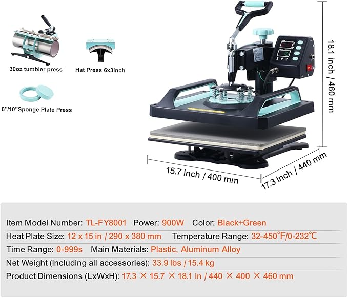 Prensa Térmica Happybuy 5 en 1, 12 x 15 pulgadas, con Prensa para Tazas miniatura 2