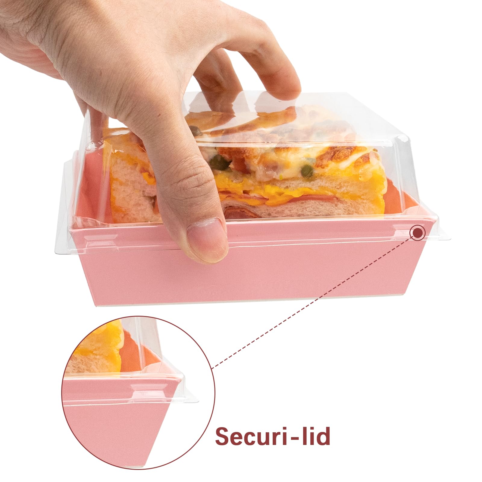 Confezione da 100 scatole per salumi con coperchio trasparente da 12,7 cm, scatole usa e getta per torte, dessert, contenitori quadrati per biscotti, panini, fette di torta, bombe al cacao
