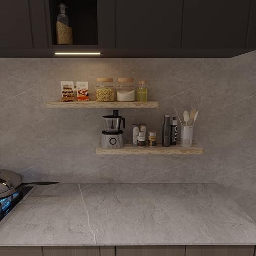 Miniatura 7 de Estantes flotantes de 24 pulgadas, estante de pared de madera maciza, almacenamiento para dormitorio, sala de estar, juego de 2, estantes de pared