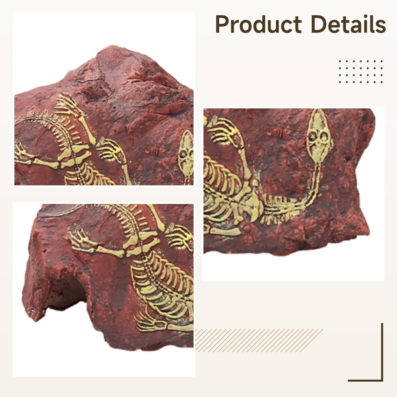 Reptilienversteck, Dinosaurier Fossil Aquarium Deko, 24 cm Resin Dekofigur, Zubehör für Aquarium und Terrarium, realistische Höhle für Eidechse, Gecko, Schlange, Spinne, naturgetreue Terrarien Deko