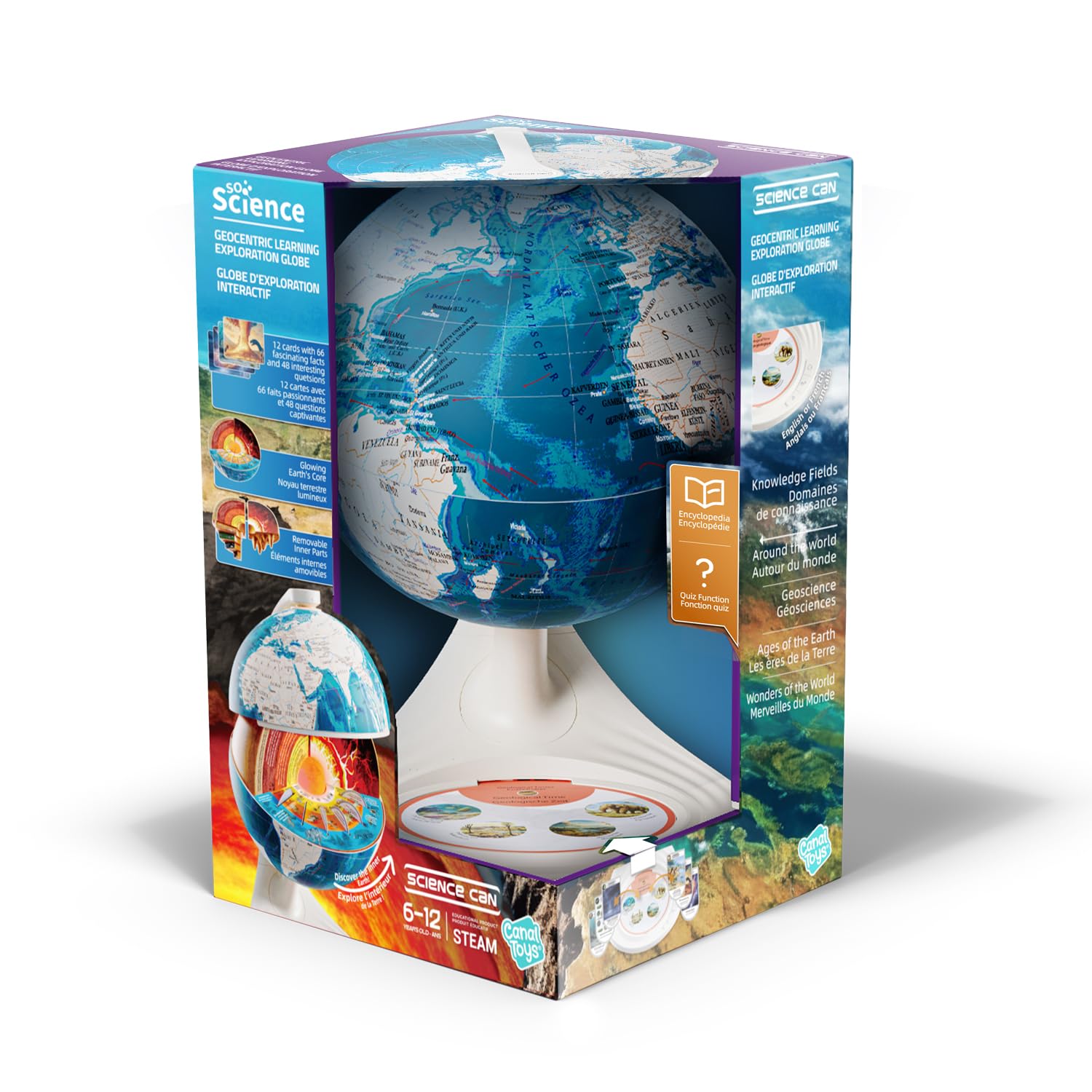 C Toys - So Science – interaktiver 3D-Erkundungsglobus für Kinder ab 6 Jahren – SoundQuiz – Geografie und Kulturen der Welt – Audio-Karten – Lernspiel STEM – FR/EN – COS 003FR