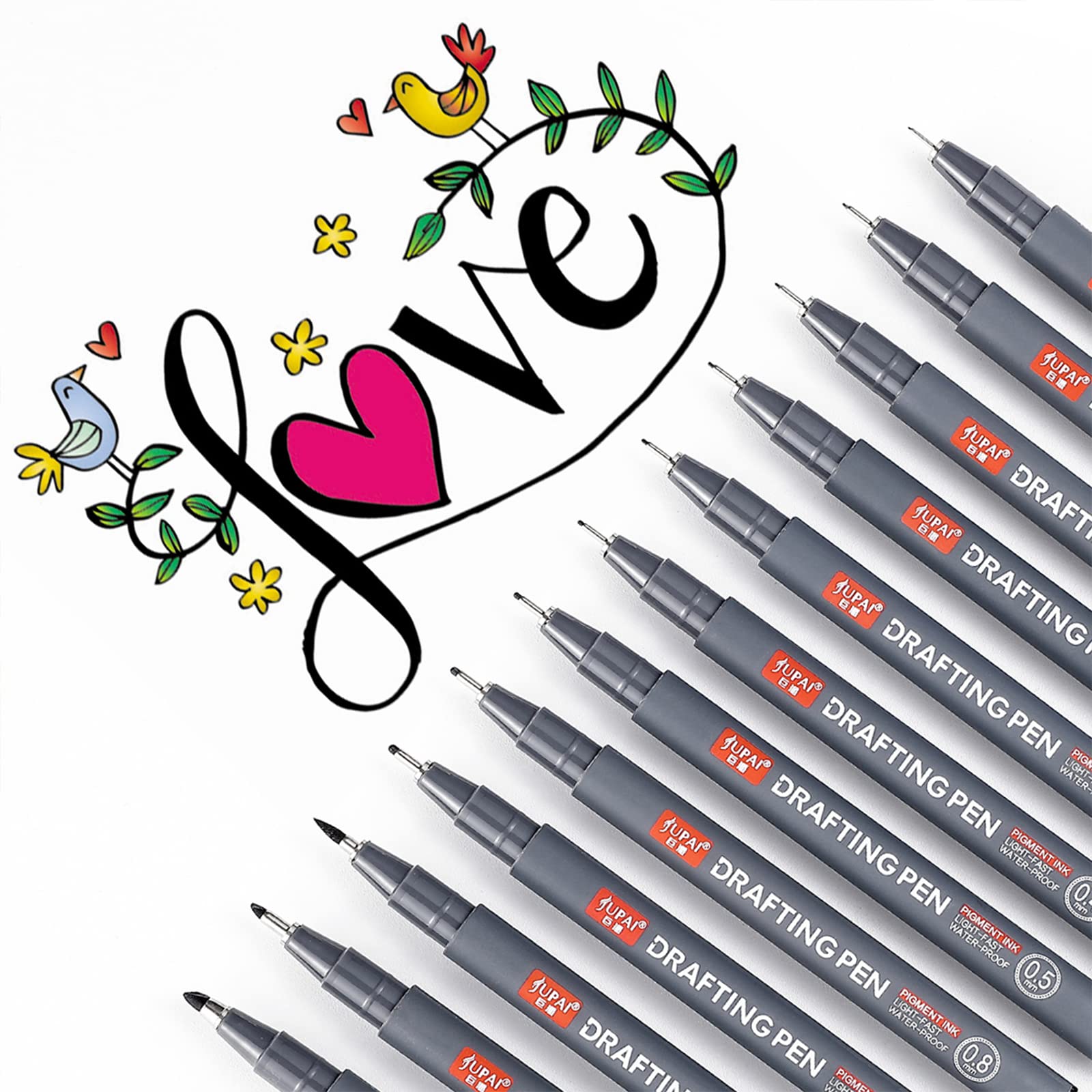 GETHPEN Precision Black Micro-Pen Fineliner Ink Pens, Waterproof Archival Ink, Drawing Pens, Artist Illustration Pens, Multiliner, for Art Watercolor, Sketching, Anime, Manga, Design, 12/Set(Black)