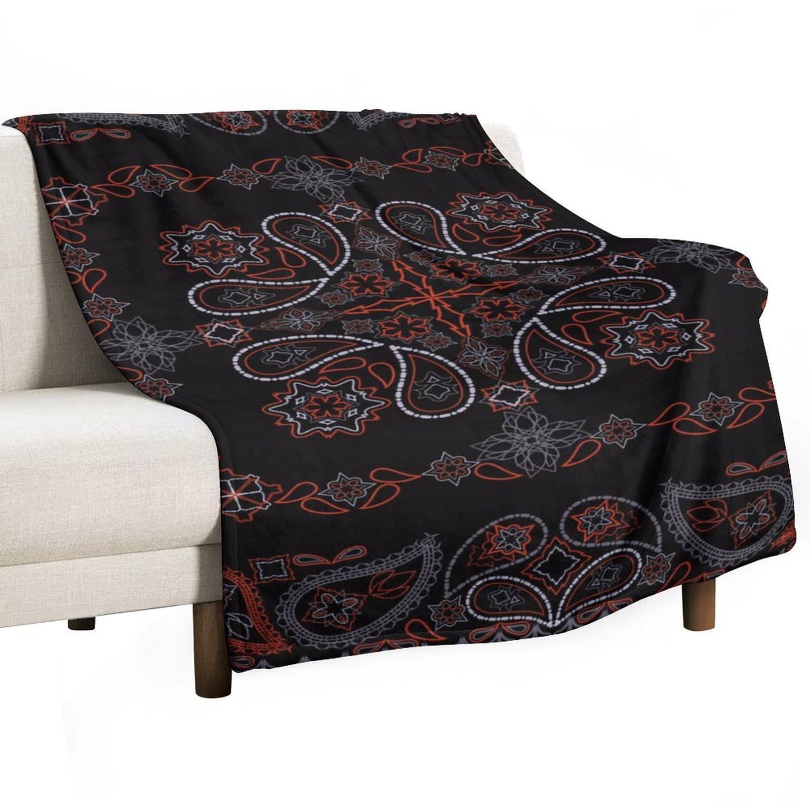 CGSBNGHA Bandana Black And Red Paisley Flannel Fleece Blanket Lightweight Soft Throw Blankets for Sofa Couch Bed Chair