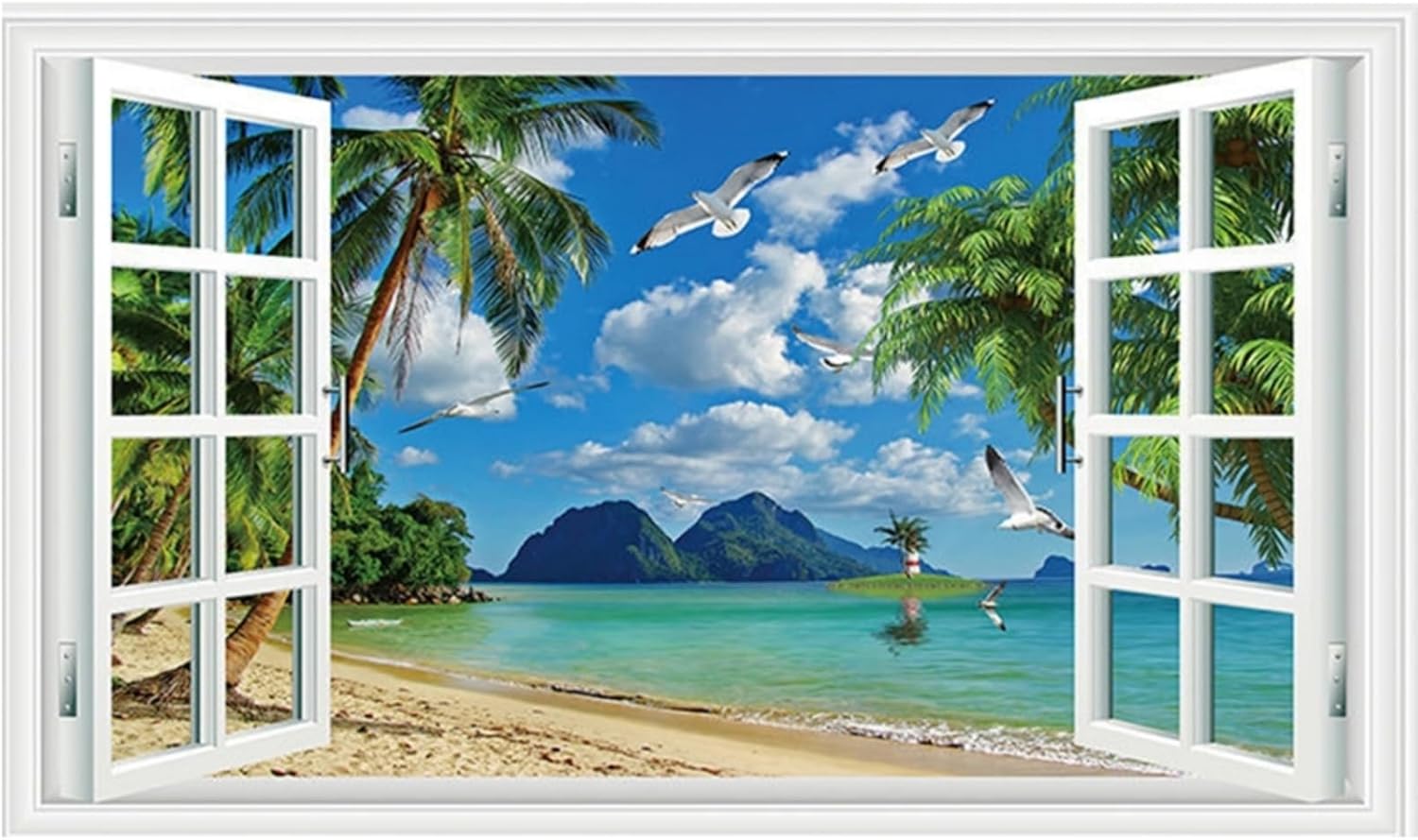 HOTIYOK Beach Seascape Window Wall Decals Palm Trees