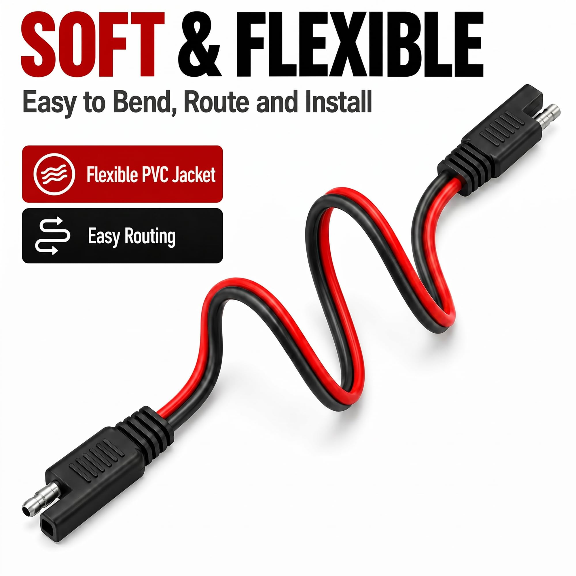 Glattol 5 Pack 12" 12 Gauge 2 Pin Quick Disconnect Audiopipe Polarized Wire Harness, Heavy Duty SAE Connector Bullet Lead Cable