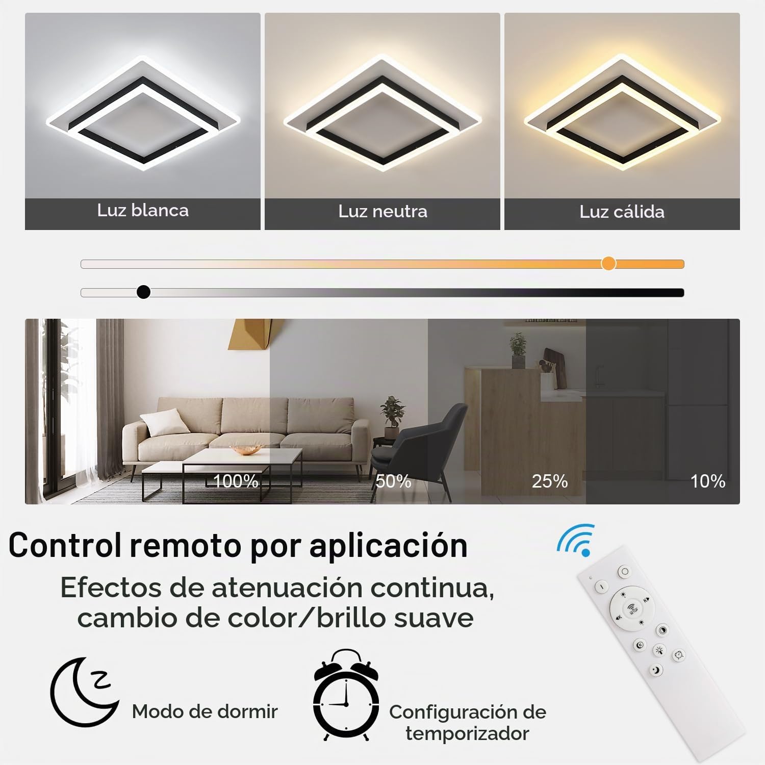 Goeco Plafón LED Techo Regulable, 41W 40CM 3000K-6500K, 40CM | Negro+Blanco, Lámpara de Techo Cuadrado Interiores con Mando a Distancia, Función de Memoria para Dormitorio Salón