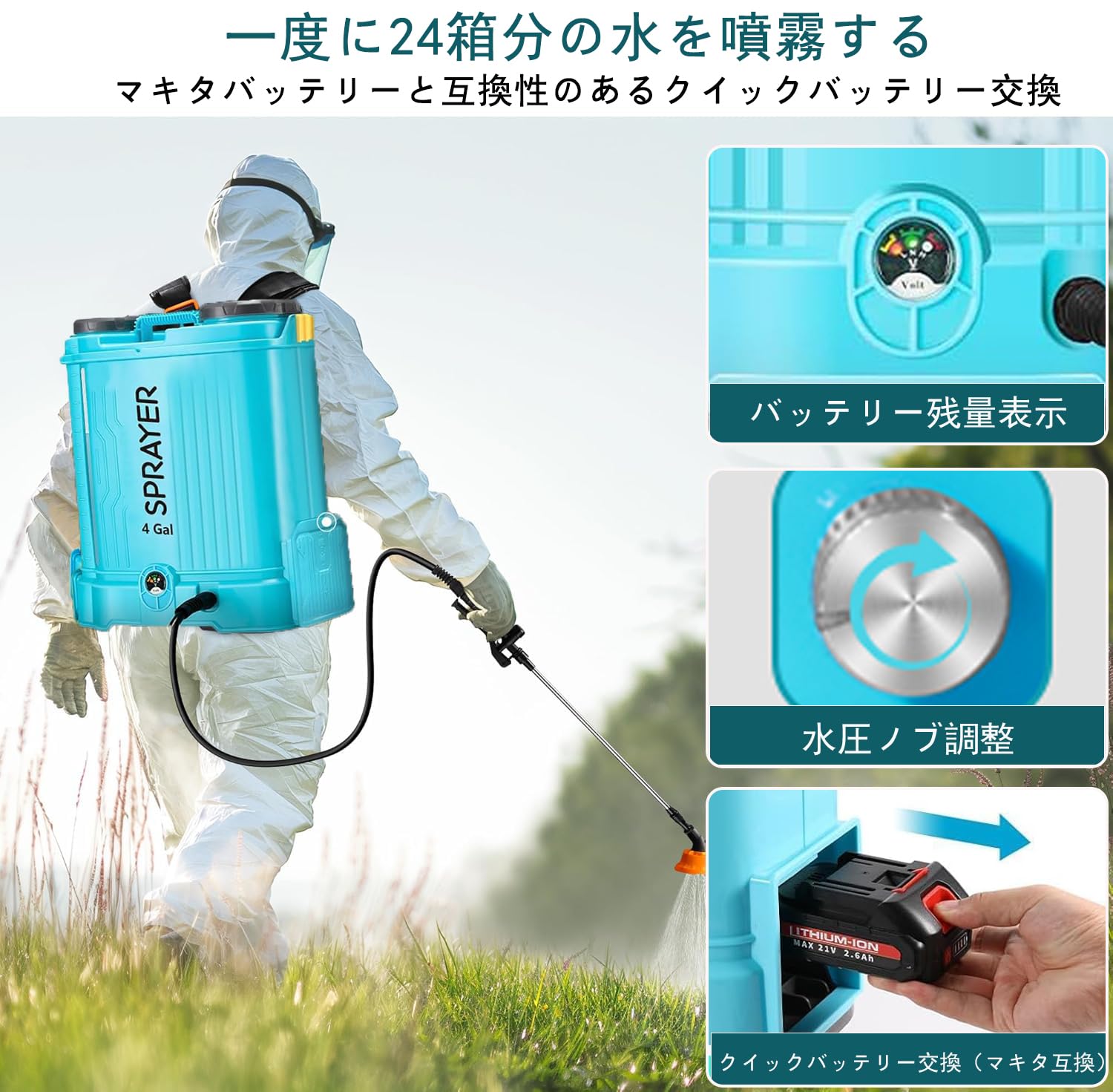 Amazon.co.jp: 電動噴霧器 (マキタ互換 18V対応) 充電式 背負式16L