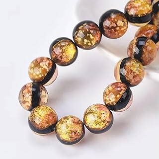 5 Cuentas Redondas Luminosas de 8 mm, 10 mm y 12 mm Hechas a Mano para Manualidades, Color marrón Dorado, 8 mm