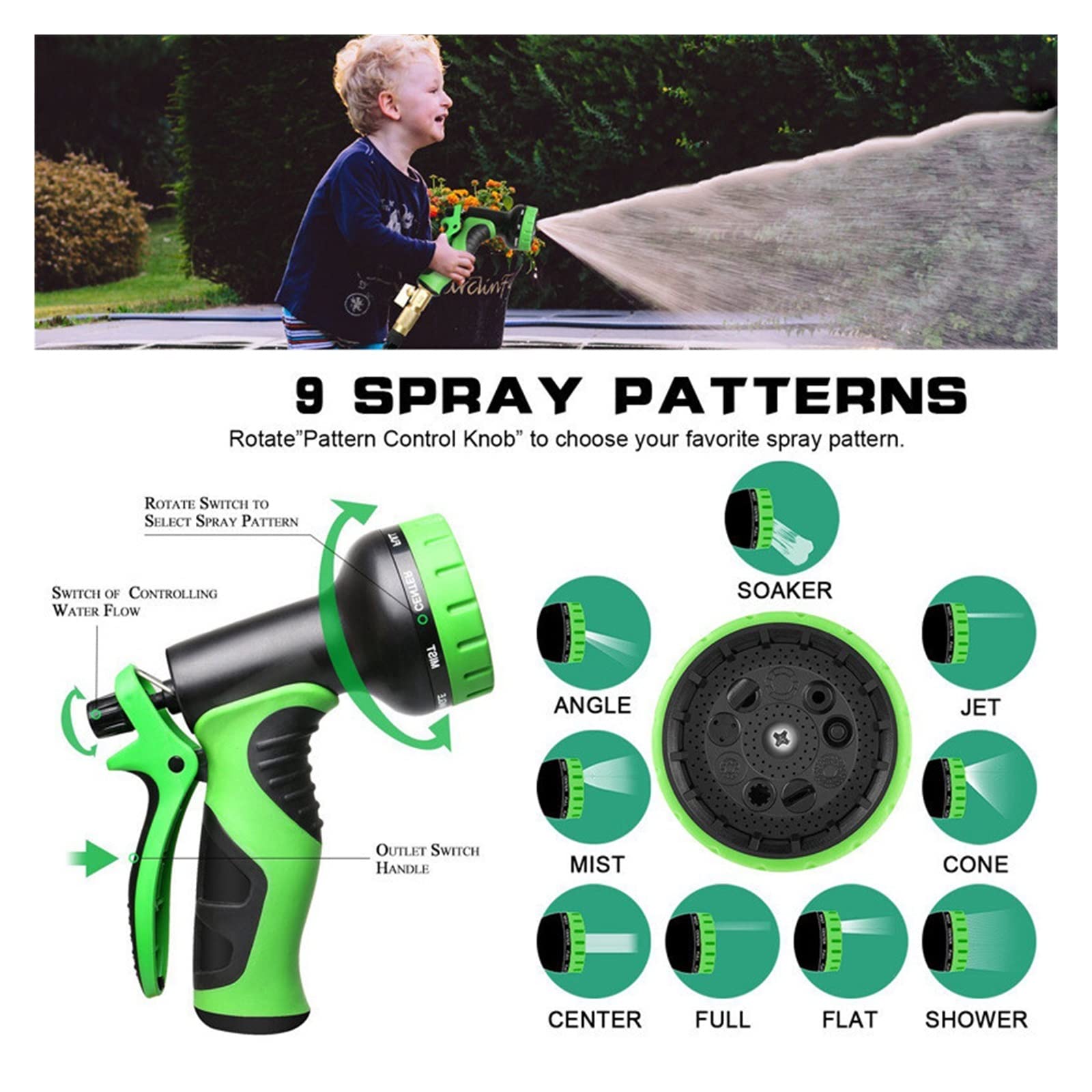 Manguera de jardín Manguera de goma mágica extensible Manguera de plástico ligera resistente al desgaste for riego de jardines(Garden hose set,100ft)