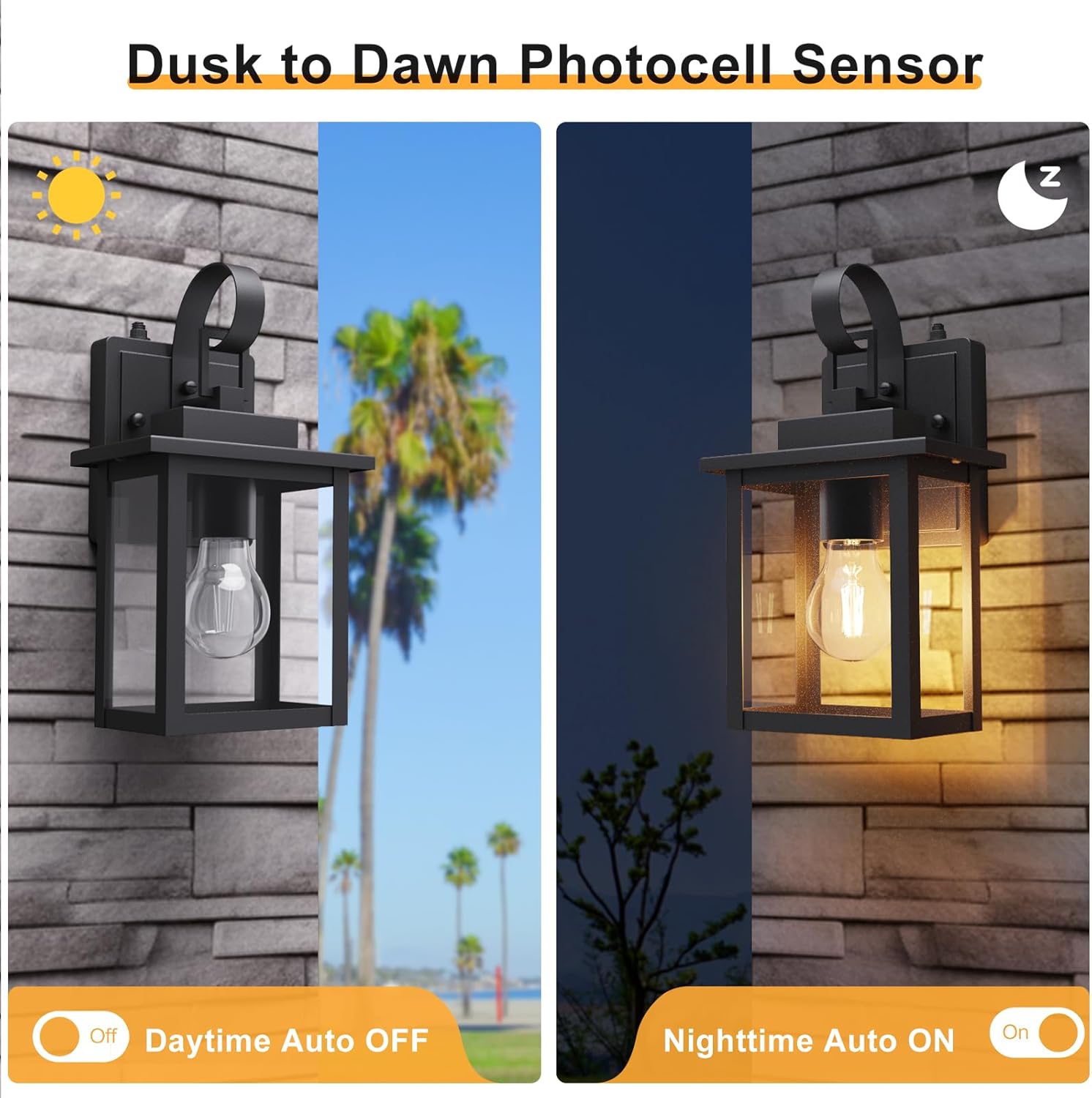 2 Pack Dusk to Dawn Outdoor Lighting (Bulb Include), Modern Exterior Wall Sconce with Bulb, Matte Black Wall Lantern Light, Outdoor Wall Light Fixture for House, Porch, Garage