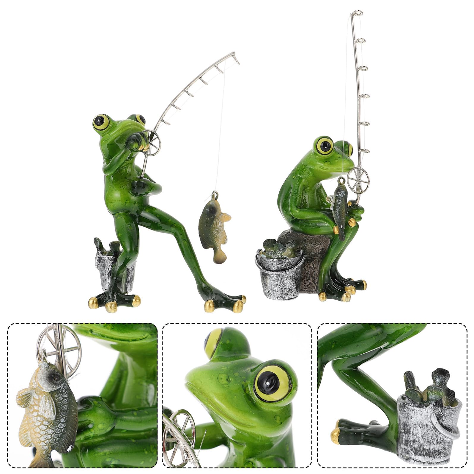 Set 2 Pezzi Decorazioni Anfibi in Resina Verde Leggere e Resistenti alle Intemperie per Decorazione Giardino e Ambienti