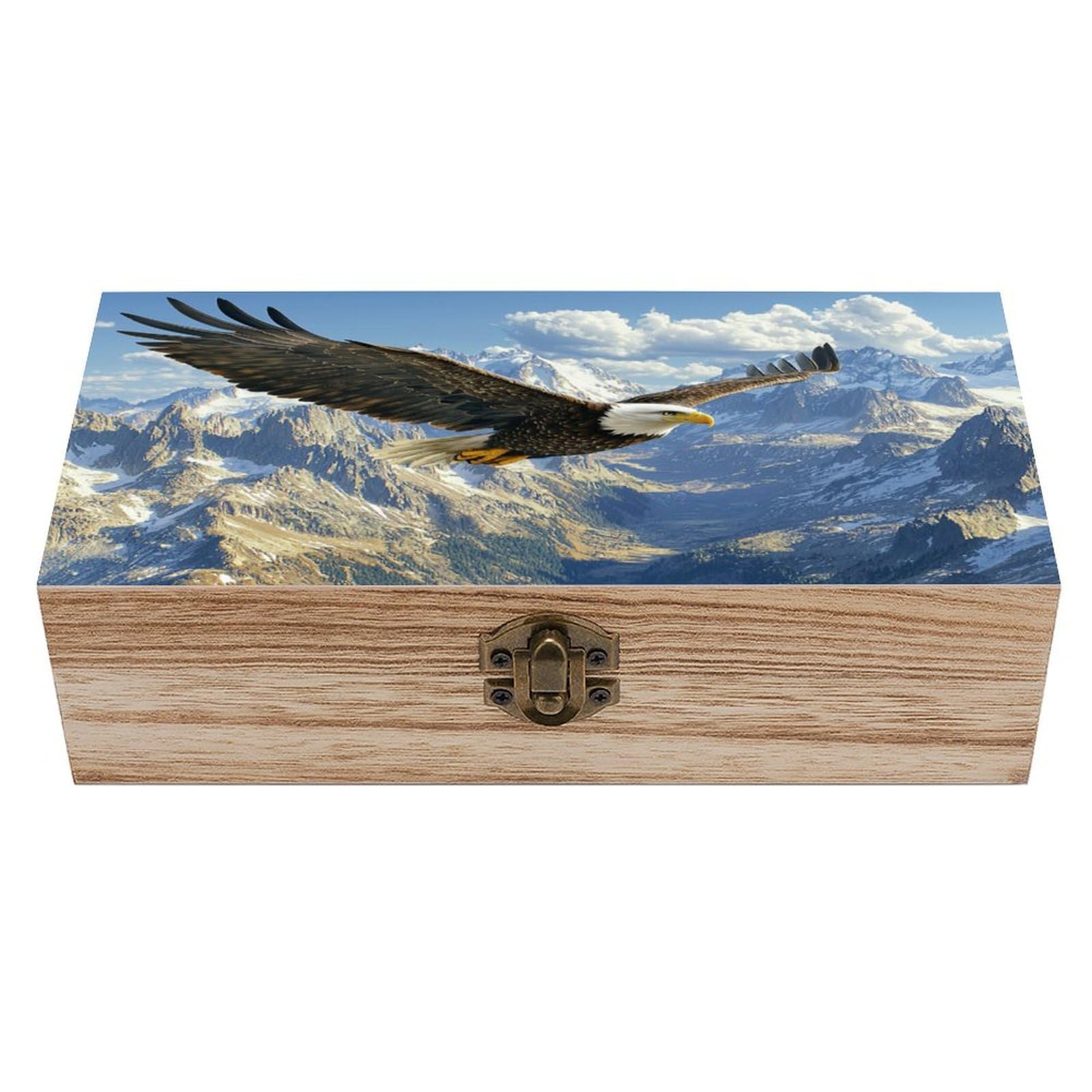 Ahdyr Majestic Bald Eagle Soaring Wooden Storage Box with Hinged Lid And Front Clasp Large Keepsake Box
