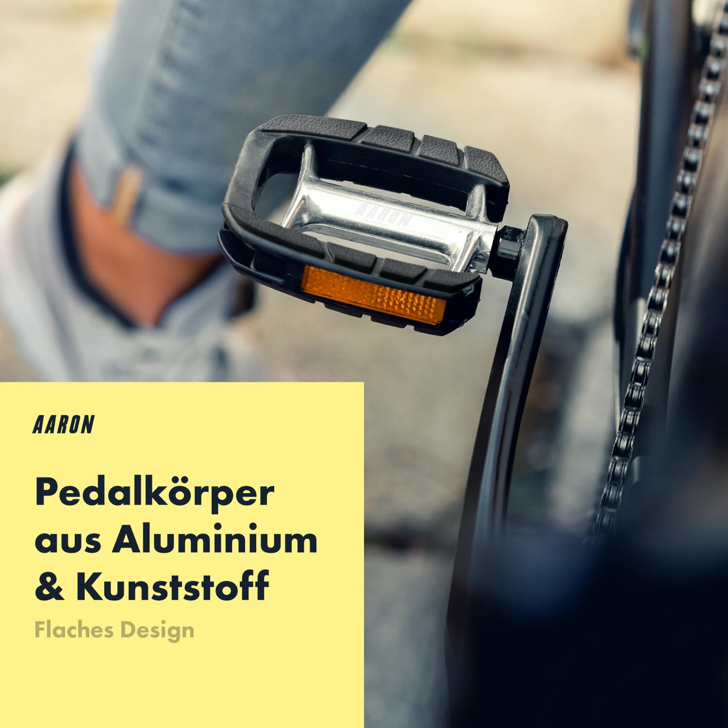 AARON City Fahrradpedale mit rutschfestem Gummi Grip und abgedichtetem Industrie-Kugellager, Trekkingpedale mit Reflektoren für E-Bike, Trekking Bike, City Bike, Silber/Schwarz