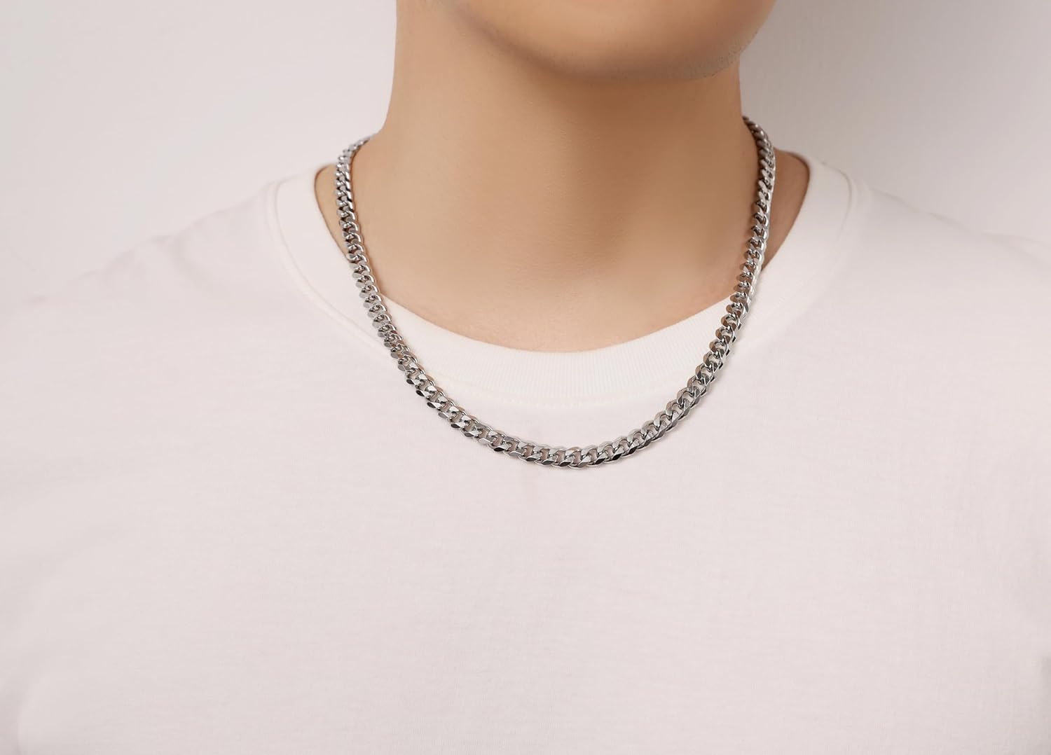 3mm/5mm/7mm Silver Tone Stainless Steel Cuban Link Chain Necklace Jewelry for Men, 16-30 Inches